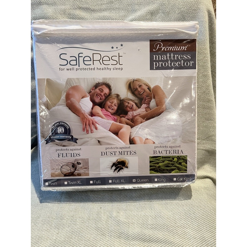 SafeRest Queen Size Mattress Protector Waterproof Fitted Cotton Terry White